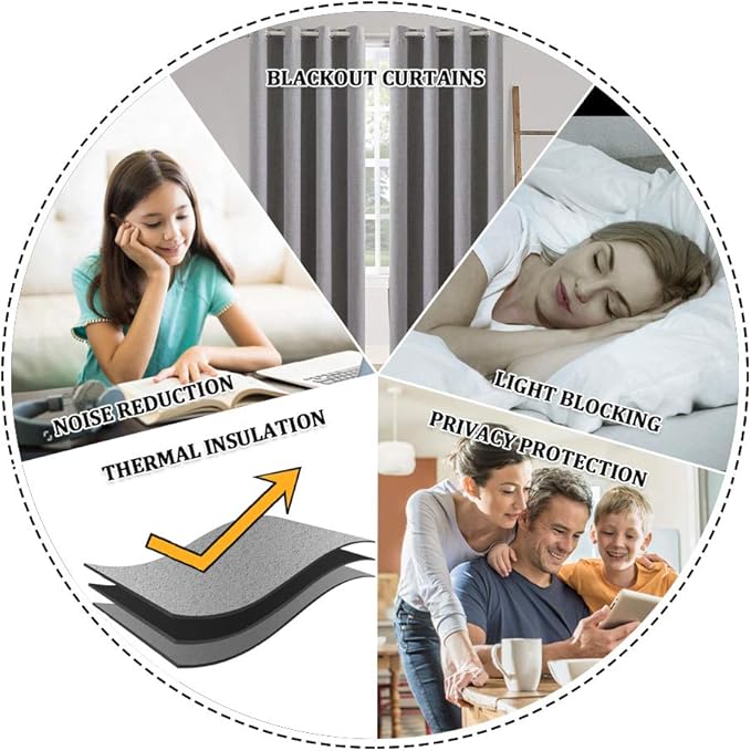 MIULEE Linen Texture Curtains for Bedroom Solid 100% Blackout Thermal Insulated Grey Curtains Grommet Room Darkening Drapes Luxury Decor for Living Room Nursery 52x45 Inch (2 Panels)