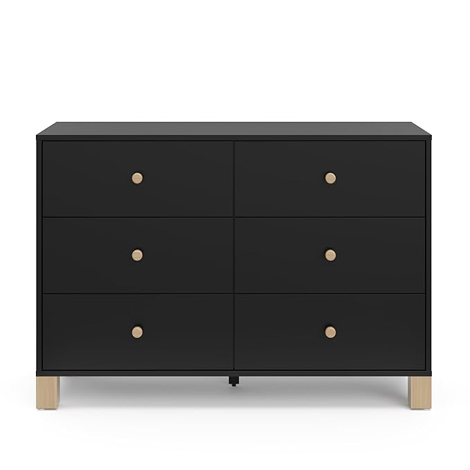 Storkcraft California 6-Drawer Double Dresser (Black with Driftwood) - GREENGUARD Gold Certified, Interlocking Drawer System, Dresser Drawer Organizer for Kids Bedroom
