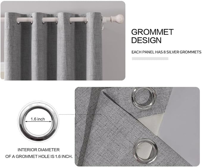 MIULEE Linen Blackout Curtains and Drapes 100% Room Darken Thermal Insulated Grommet Window Panels with Coating 2 PCs W 42 x L 63 inches Grey