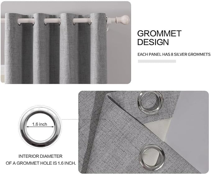MIULEE Linen Texture Curtains for Bedroom Solid 100% Blackout Thermal Insulated Grey Curtains Grommet Room Darkening Curtains/Draperies Luxury Decor for Living Room Nursery 52x108 Inch (2 Panels)