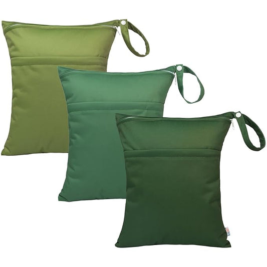 ALVABABY 3pcs Baby Cloth Diaper Wet/Dry Bags|Waterproof Reusable with Two Pockets|Travel, Beach, Pool, Daycare, Soiled Baby Items,Yoga,Gym Bag for Swimsuits or Wet Clothes 3L-ZM09