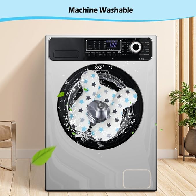 KAKIBLIN Baby Neck Pillow, Upgraded Baby Support Pillow, Head Pillows for Carseat, Newborn Neck Support for Car Seat,Pushchair,Travel (White Star)