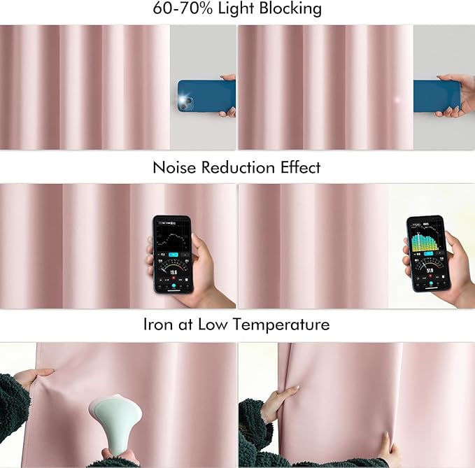 MIULEE Baby Pink Back Tab Blackout Curtains 84 Inch Length 2 Panels Set for Living Room Bedroom Privacy, Rod Pocket/Pinch Pleated Thermal Insulated Room Darkening Light Blocking Drapes, W66xL84