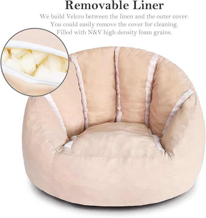 N&V Small Bean Bag Chair for Kids, Children Mini Bean Bag Sack, Foam Filling, Includes Removable and Machine Washable Cover, 27in, Soft Faux Fur (White)
