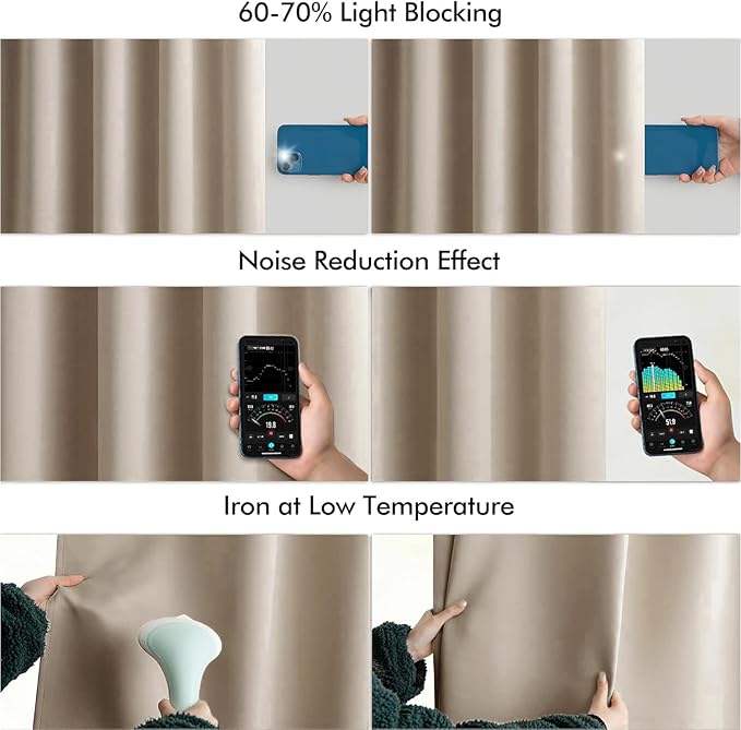 MIULEE Taupe Back Tab Blackout Curtains 108 Inch Long 2 Panels Set for Bedroom, Rod Pocket/Pinch Pleat Extra Long Thermal Insulated Living Room Darkening Pleated Light Blocking Drapes