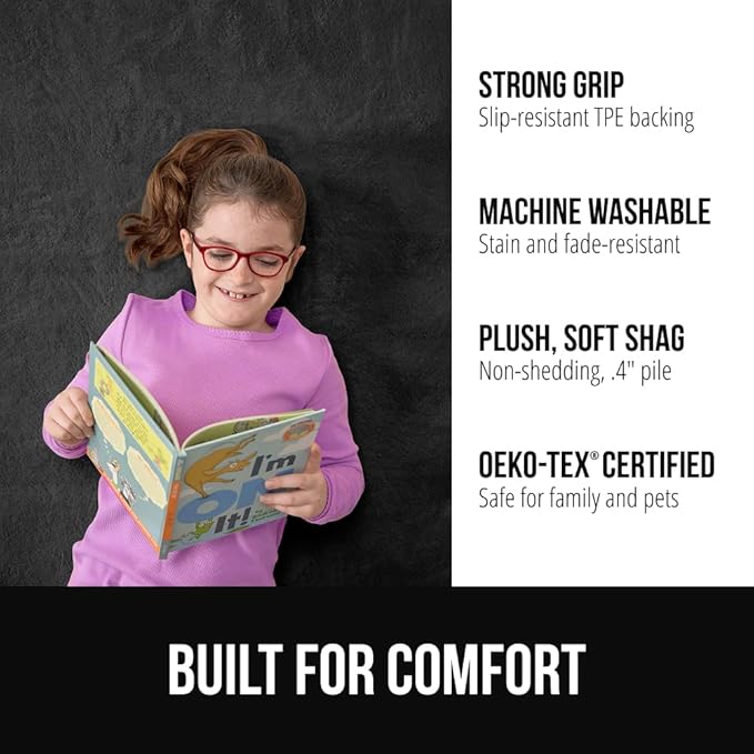 GORILLA GRIP Ultra Soft Washable Area Rug, 8x10, Stain and Slip Resistant Plush Thick Carpet for Bedroom Living Room, No Shed Floor Rugs, Pet Friendly, Dorm Essentials, Nursery Home Decor, Dark Gray