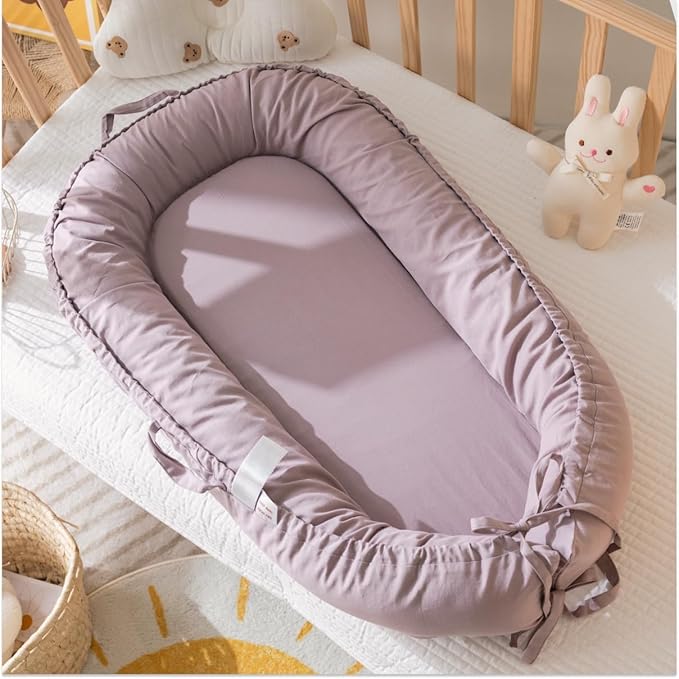 Infant Lounger, Baby Nest Cover for Baby Girls & Boys, Newborn Essentials for Baby 0-12 Months, 100% Cotton Breathable, Co Sleeper Portable Travel Bed (LavenderBlush, Cotton)