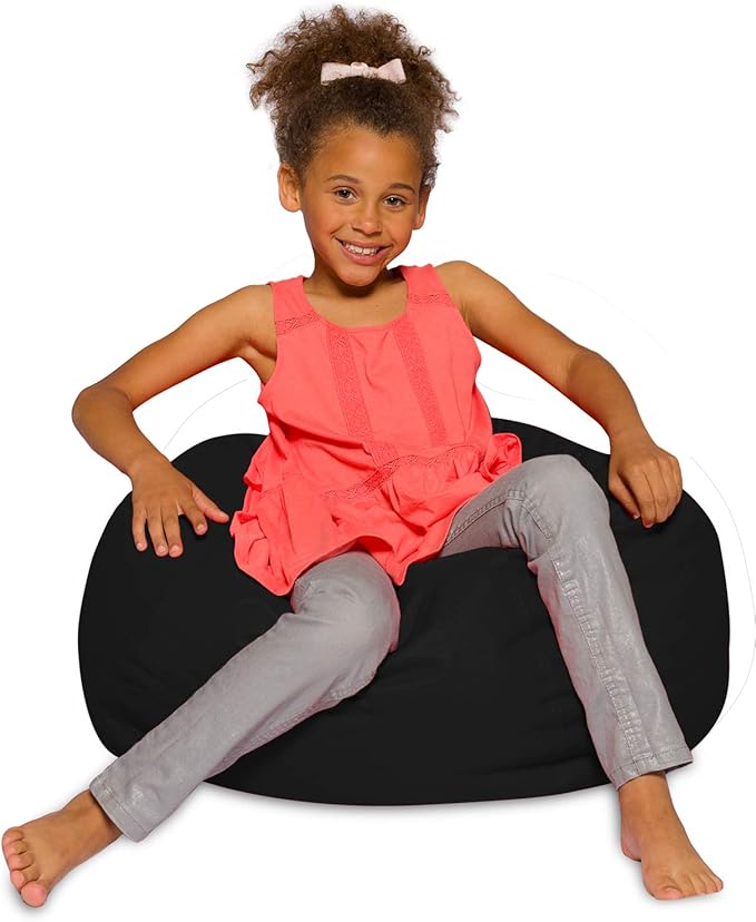 Posh Creations Bean Bag Chair for Kids, Teens, and Adults Includes Removable and Machine Washable Cover, Solid Black, 27in - Medium
