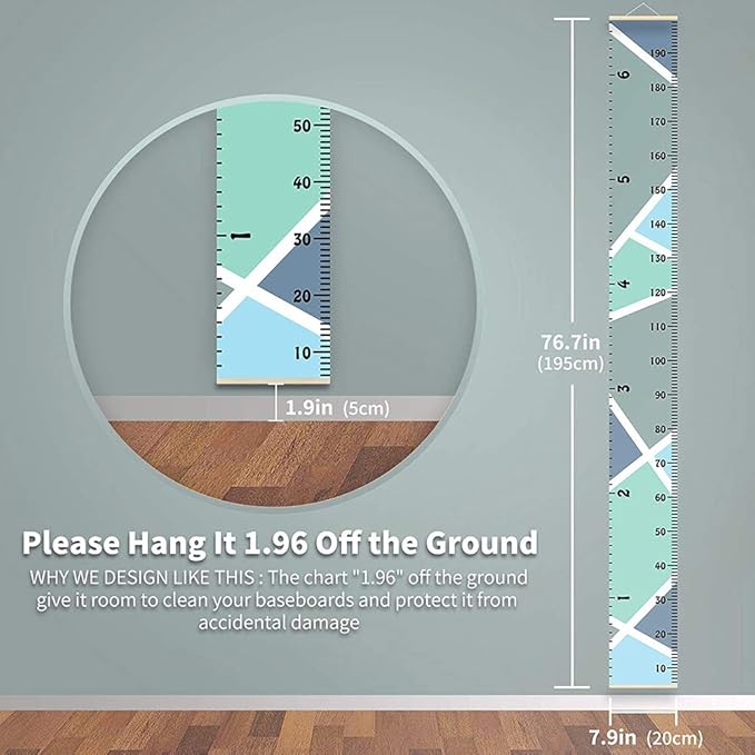 Growth Chart Wall Hanging, Portable Kids Wall Ruler Removable Height Measure Chart for Boys Girls Growth Ruler from Baby to Adult for Child's Room Decoration 79''7.9''