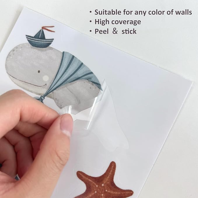 Whale Wall Decals for Nursery – 18 Decals, Ocean Theme Removable Stickers for Kids Room, Sea Animal Baby Room Decor, Reusable Wall Stickers for Furniture & Glass (6 Sheets)