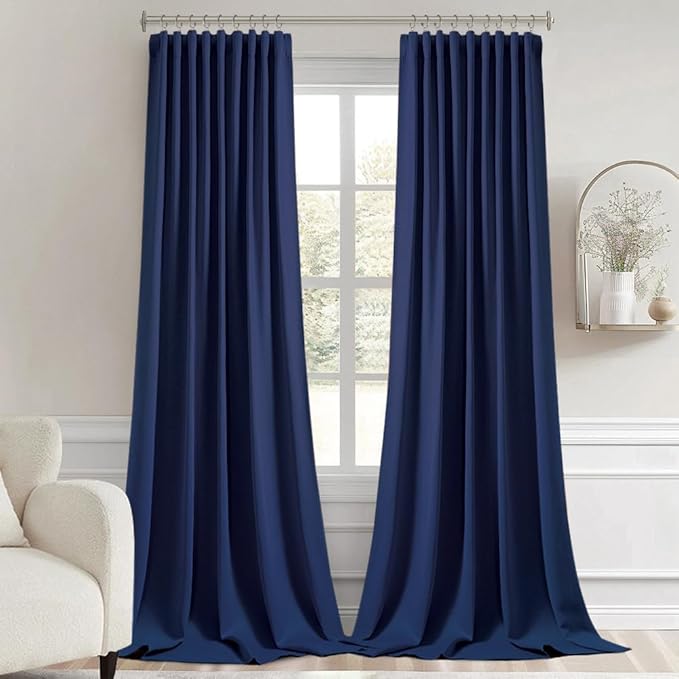 MIULEE Navy Blue Back Tab Blackout Curtains 120 Inch Long 2 Panels Set for Bedroom, Rod Pocket/Pinch Pleated Extra Long Thermal Insulated Living Room Darkening Light Blocking 10FT Drapes