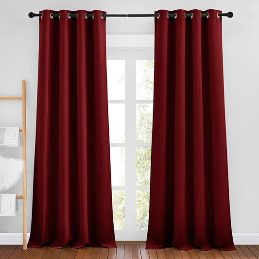 NICETOWN Burgundy Red Curtains 102 inches Long, Grommet Thermal Insulated Solid Blackout Curtains Privacy Window Treatments for Bedroom/Living Room, W46 x L102, 2 Panels