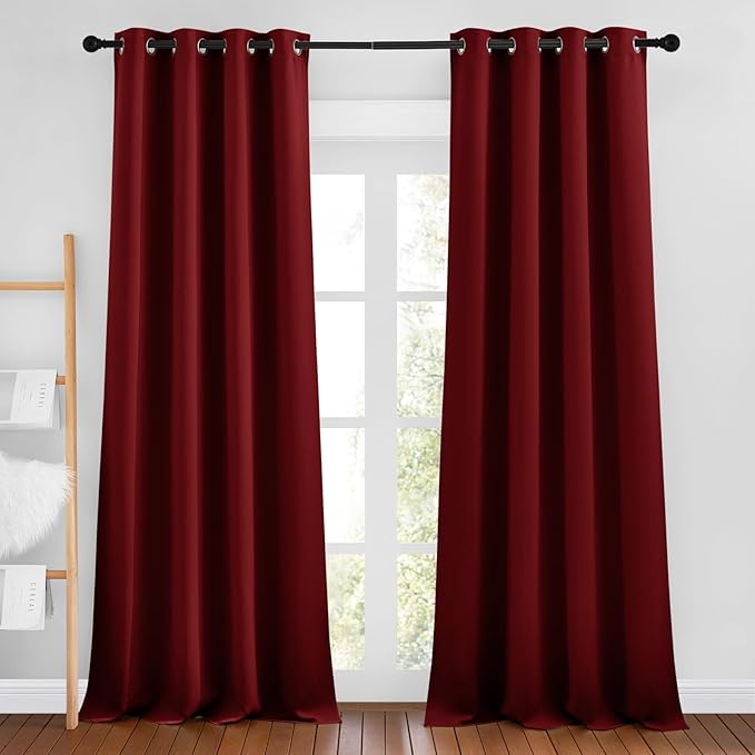 NICETOWN Burgundy Red Curtains 96 inches Long, Grommet Thermal Insulated Blackout Curtains Privacy Window Treatments for Bedroom/Living Room, W46 x L96, 2 Panels