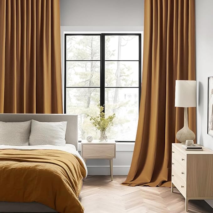 MIULEE Golden Brown Back Tab Blackout Curtain 96 Inch Long 2 Panels Set for Bedroom, Rod Pocket/Pinch Pleat Thermal Insulated Living Room Darkening Pleated Light Blocking Floor to Ceiling Drape