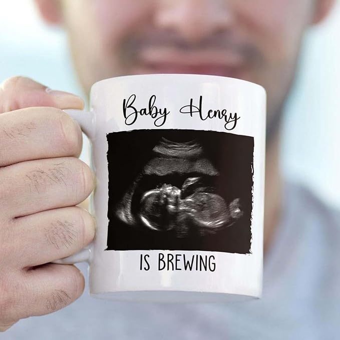 Personalized Picture & Name Baby Coming White Coffee Mug 11 Oz 15 Oz, Promoted To Dad EST. 2026 Accent Cup Gift For Pregnancy Announcement, Customized Coffee Cup New Dad/First Time Expecting Daddy