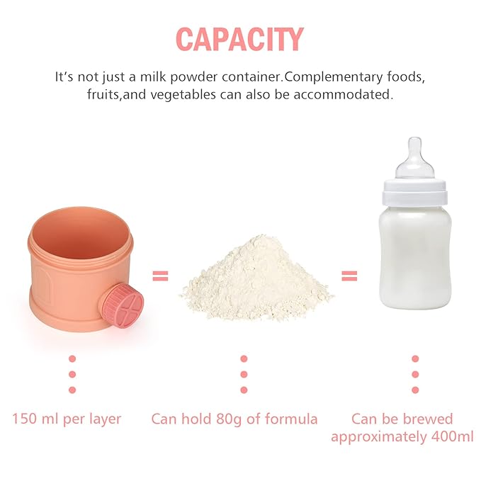 Accmor Formula Dispenser On The Go, 4 Layers Stackable Formula Container to Go, Non-Spill Portable Milk Powder Baby & Kids Snack Container, Pink