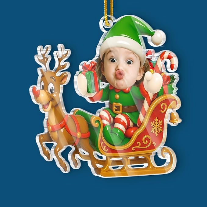 Pawfect House Custom Photo 2D Acrylic Ornament, Personalized Christmas Birthday Gifts for Kids, Sleigh Bells Fun, Funny Kid Christmas Ornaments 2025, Newborn Ornament Gifts for New Mom, New Dad