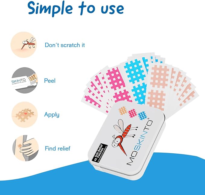Moskinto The Original Mosquito Itch Relief Patches for Kids & Adults, Bug Bite Patches Soothe Swelling & Itching, Anti Itch Bug Bite Relief, Suction Tool Alternative, Family Pack, 42 Count