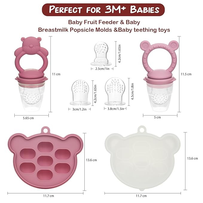 Baby Breastmilk Popsicle Molds & Baby Fruit Feeder (6 Pack), WAJIAYON Baby Food Freezer Tray Storage Containers, Silicone Teething Pacifier Feeder and Teether for Babies,Moss and Fawn Baby Feeder