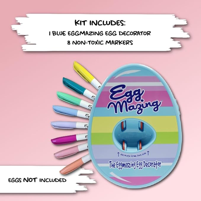 The Eggmazing Egg Decorator Easter Egg Decorator Kit - Arts and Crafts Set - Includes Egg Decorating Spinner and 8 Colorful Quick Drying Non Toxic Markers (Blue) - Packaging May Vary