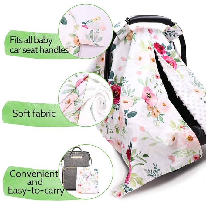 TANOFAR Car Seat Cover Baby, Carseat Covers Baby Boy Girl, Peekaboo Opening Infant Car Seat Cover for Winter, Warm & Cozy, Watercolor Floral