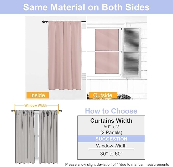 Simplebrand Ava Blush Blackout Curtains for Bedroom 84 Inch Length 2 Panels Set, Solid Thermal Insulated Privacy Nursery Window Treatment Curtains Blackout Drapes, W50 x L84 Inch, Blush