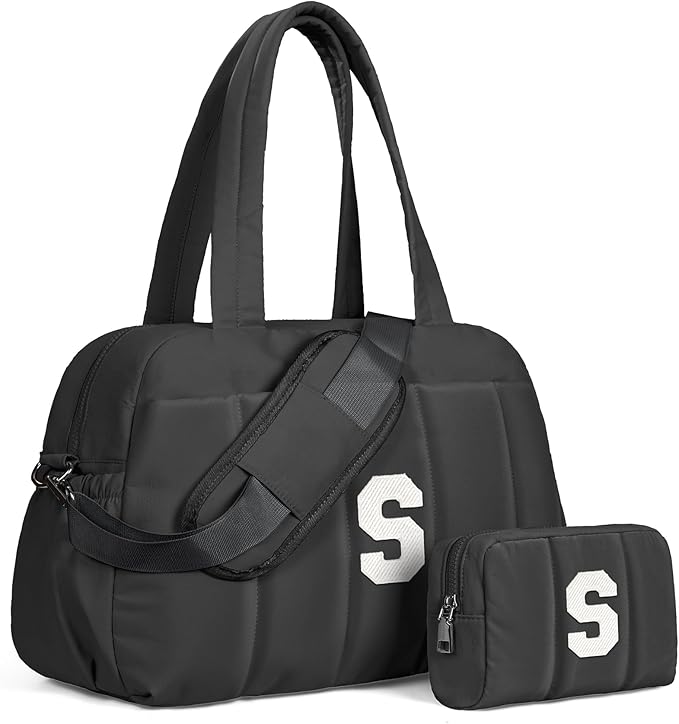 Women Duffle Bag with Initial, Gifts for Women Unique-Personal Item Travel Bags，Gym Bag with Wet Pocket，Lightweight Travel Bags Personalized Tote with Makeup Pouch