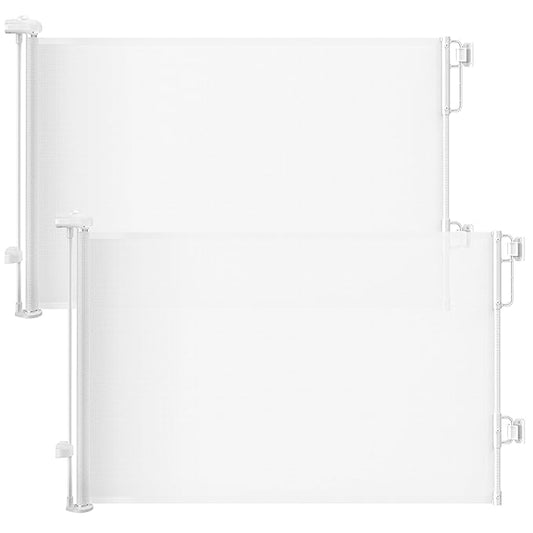 Cumbor 2-Pack Retractable Baby Gates for Stairs, 55" Wide Soft Mesh Pet Gate for Dogs with One Hand Opening, 34" Tall Toddler Gate with Top Lock for Bedroom, Doorways, Indoor/Outdoor, White