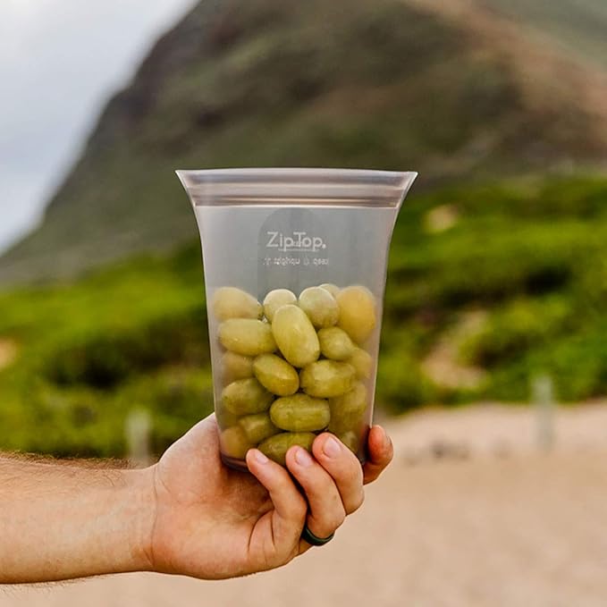 Zip Top Reusable Food Storage Bags | Large Cup [Teal] | Silicone Meal Prep Container | Microwave, Dishwasher and Freezer Safe | Made in the USA