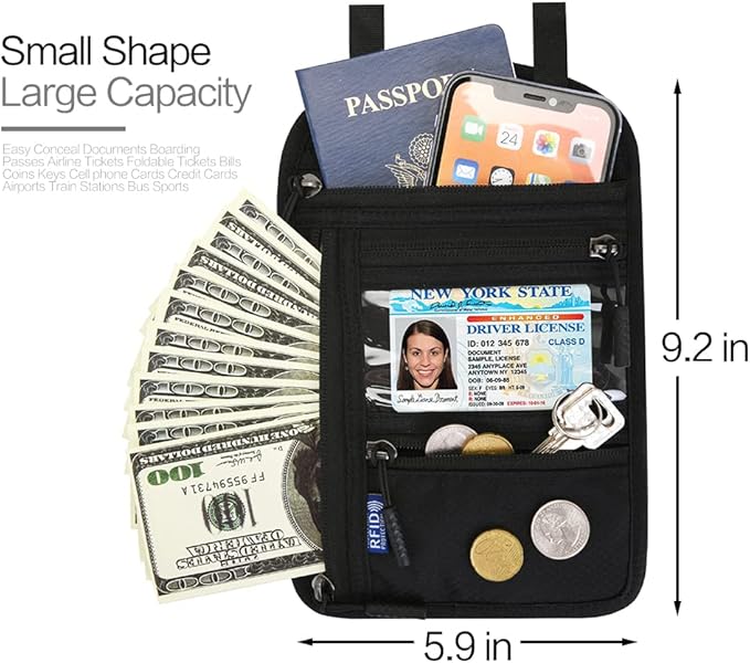 Neck Wallet Lightweight RFID Blocking Waterproof Travel Pouch for Women Men