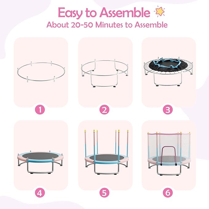 Kids Trampoline with Safety Net – 440lbs Capacity, Upgraded Rust-Proof Ring Legs, Adjustable Gymnastics Bar & Toys – Indoor Outdoor Toddler Trampoline for Boys & Girls Ages 1-8