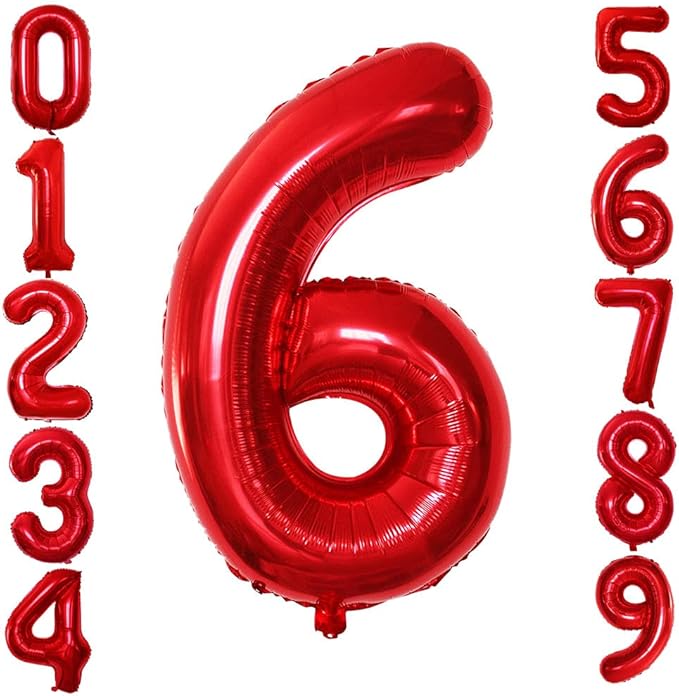 GOER Red Foil Balloons Number 6,Huge Number Balloons for 6th 66th Birthday Party Supplies Anniversary Decorations (3 pcs,42 inch,32 inch,16inch)