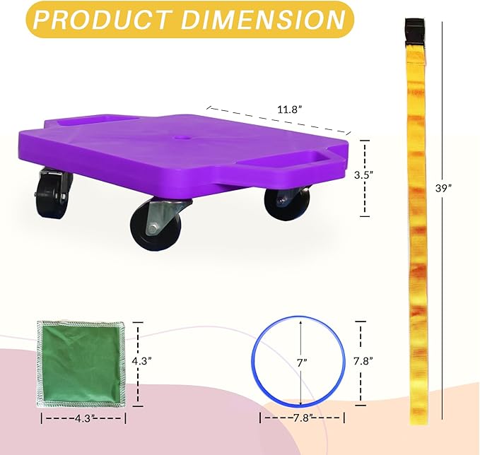 2 Plastic Scooter Boards with Handles for Kids Sitting and Sports Training, with 1 Ring, 2 Ropes and 4 Beanbags, Indoor and Outdoor Play