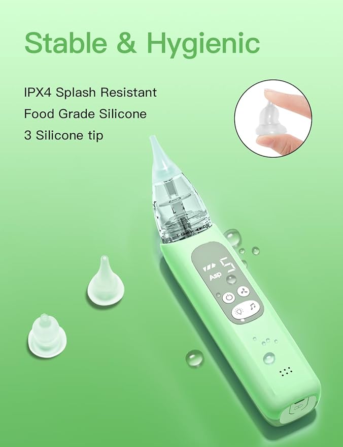Baby Nasal Aspirator, Electric Nose Sucker with 5 Levels Suction, Soothing Light & Nursery Rhymes (Green)