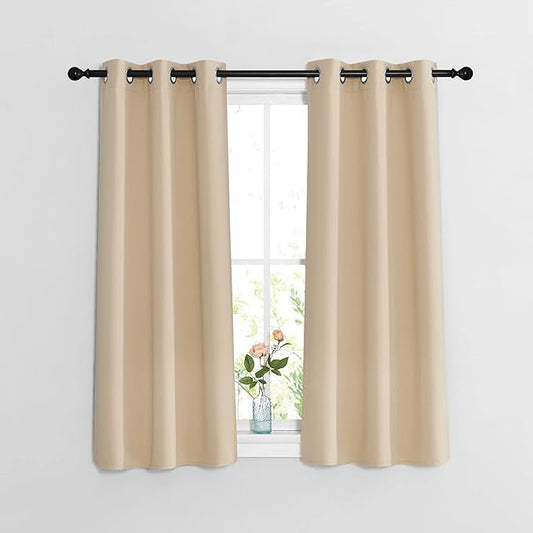 NICETOWN Bedroom Blackout Curtains and Drapes - Window Treatment Thermal Insulated Solid Grommet Blackout Drapes for Bathroom (Biscotti Beige, Set of 2, 37 by 54 Inch)