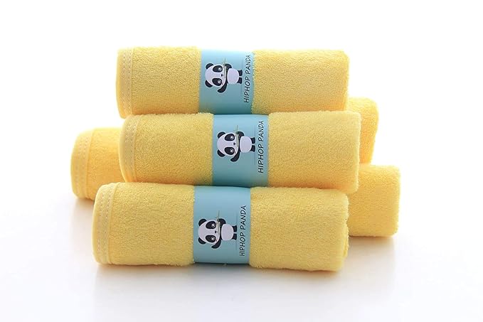 HIPHOP PANDA Baby Washcloths, Rayon Made from Bamboo - 2 Layer Ultra Soft Absorbent Newborn Bath Face Towel - Reusable Baby Wipes for Delicate Skin - Yellow, 30 Pack
