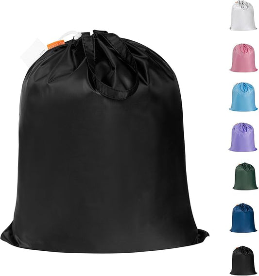 Polecasa Small Heavy Duty Laundry Bag with 130gsm Tear Resistant Fabric and Handles, Easy to Carry Durable Dirty Clothes Drawstring Bag, Perfect for College Dorm, Travel 21”x24”,Black