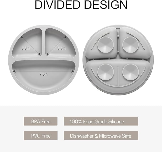 Silicone Baby Feeding Set, 2 Pack Divided Baby Plates with Suction, 2 Pack Spoons and Forks Set, BPA Free, Baby Led Weaning Supplies for Toddler Utensils Baby Feeding Essentials