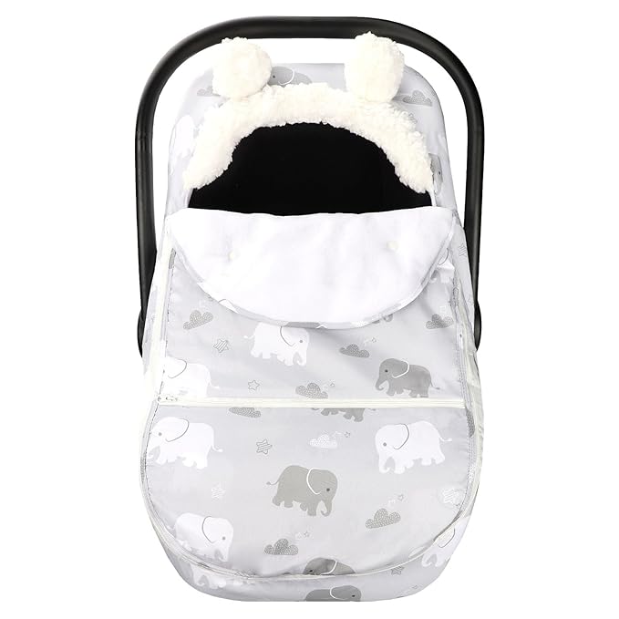 Carseat Cover Boys, Winter Cozy & Warm Cover, Elephant Baby Car Seat Cover, Infant Car Seat Canopy, Ultra-Soft Breathable Protect Baby from Cold Wind, Zipped Removable Design