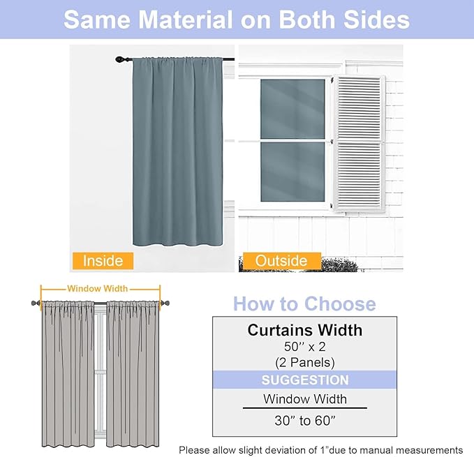 Simplebrand Ava Stone Blue Blackout Curtains for Bedroom 90 Inches Long 2 Panels Set, Solid Privacy Energy Saving Living Room Window Treatment Curtains Blackout Drapes, W50 x L90 Inch, Stone Blue