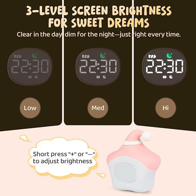 Star Alarm Clock with Night Light for Kids with Sleep Training and Sound Machine, Rechargeable Silicone Lamp OK to Wake Clock，Cute Animal Tabletop Lamp, Perfect Sleep Companion for Boys Girls, Pink