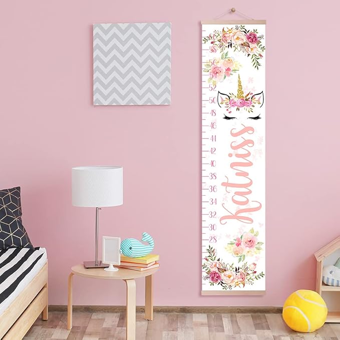 Personalized Kids Height Chart - Canvas Growth Ruler for Boys and Girls - Custom Name Banner with Removable Nursery Wall Decor - Gift for Kid’s Room Decoration