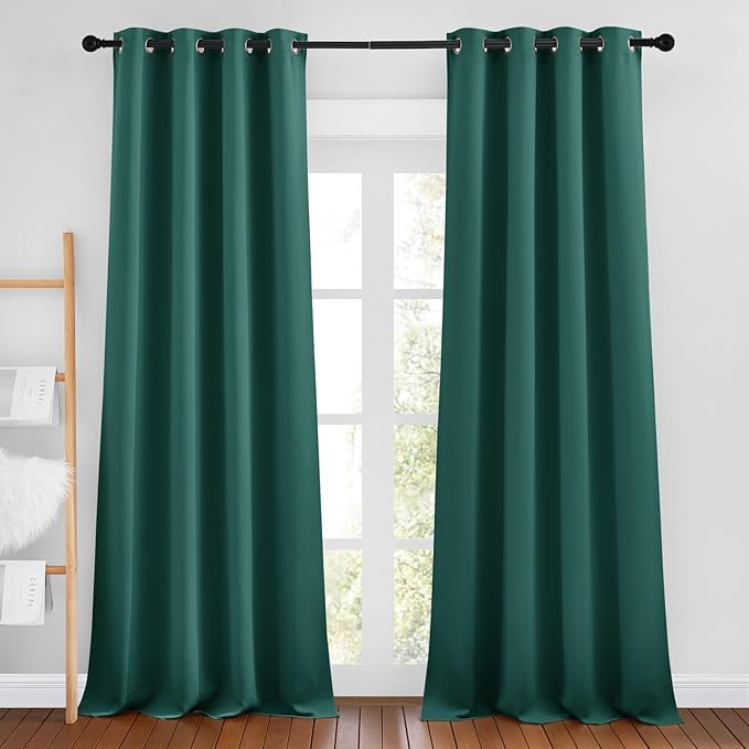 NICETOWN Hunter Green Blackout Bedroom Curtains 96 inches Long, Grommet Thermal Insulated Room Darkening Window Treatments Sound Reducing for Living Room, W46 x L96, 2 Panels