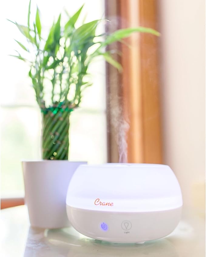 Crane Portable Ultrasonic Travel Humidifier and Diffuser, 0.2 Gallon Cool Mist, Optional Essential Oil Diffuser, No Filter Needed, White