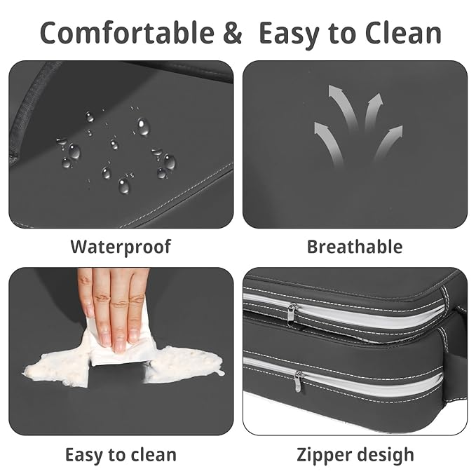 Toddler Booster Seat for Kitchen Chair, 2-in-1 Dining Table Booster Seat with Backrest & Adjustable Straps – Easy-Clean, PU Portable Toddler Eating Travel Increasing Cushion - Dark Grey