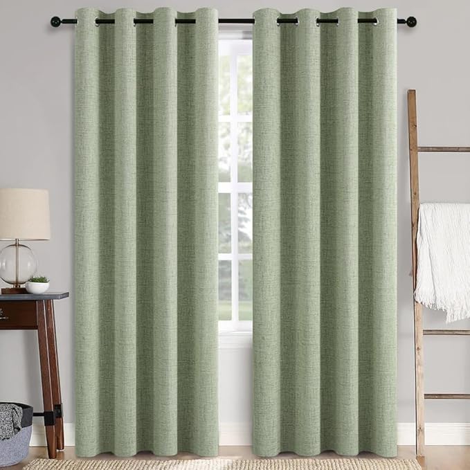 MIULEE Linen Texture Curtains, 2 Panels (52"W x 108"L) Sage Green, Blackout, Grommet, Room Darkening, Bedroom, Living Room, Nursery