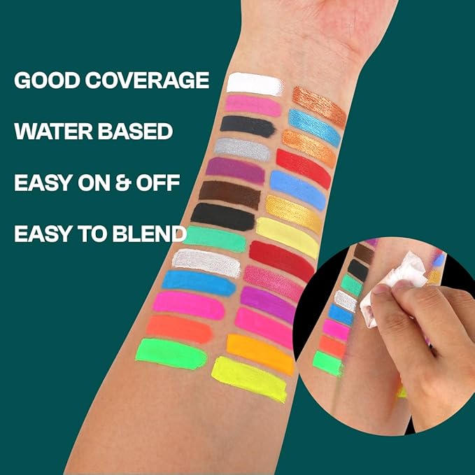 torbers Depvision Professional Face Paint 42 Colors Non Toxic Water Based Face Painting kit Easy To Remove Face Painting For Kids, Safe Professional Halloween Party Makeup Set