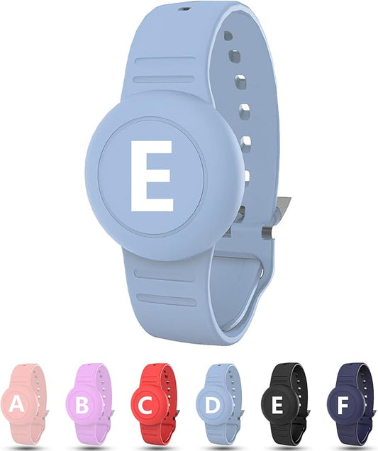 Waterproof Bracelet for AirTag Kids, Personalized Initial Letter Hidden Holder Compatible with Air Tag, Silicone Case for Airtag Adjustable Anti-Lost GPS Tracker for Toddler Child Elder, E