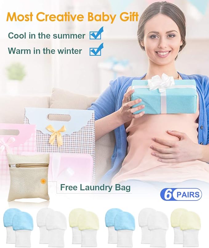 Newborn Baby Mittens Anti Scratch Baby Mittens No Scratch Mittens Baby Gloves for 0-6 Months Boys Girls(6 Pairs)