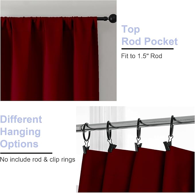 Simplebrand Ava Red Short Blackout Curtains for Bedroom 45 Inches Long 2 Panels Set, Solid Thermal Insulated, Energy Saving Window Treatment Curtains Blackout Drapes, W40 x L45 Inch, Red